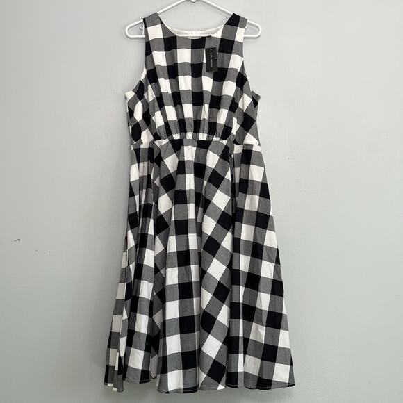 NWT Lane Bryant Womens Sleeveless Gingham Dress Plus Sz 16 White Black A Line - Picture 1 of 12